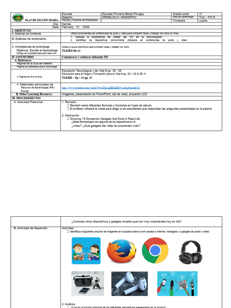 Plan de Lección sobre TIC en Comunicación | PDF | Tecnología de ...