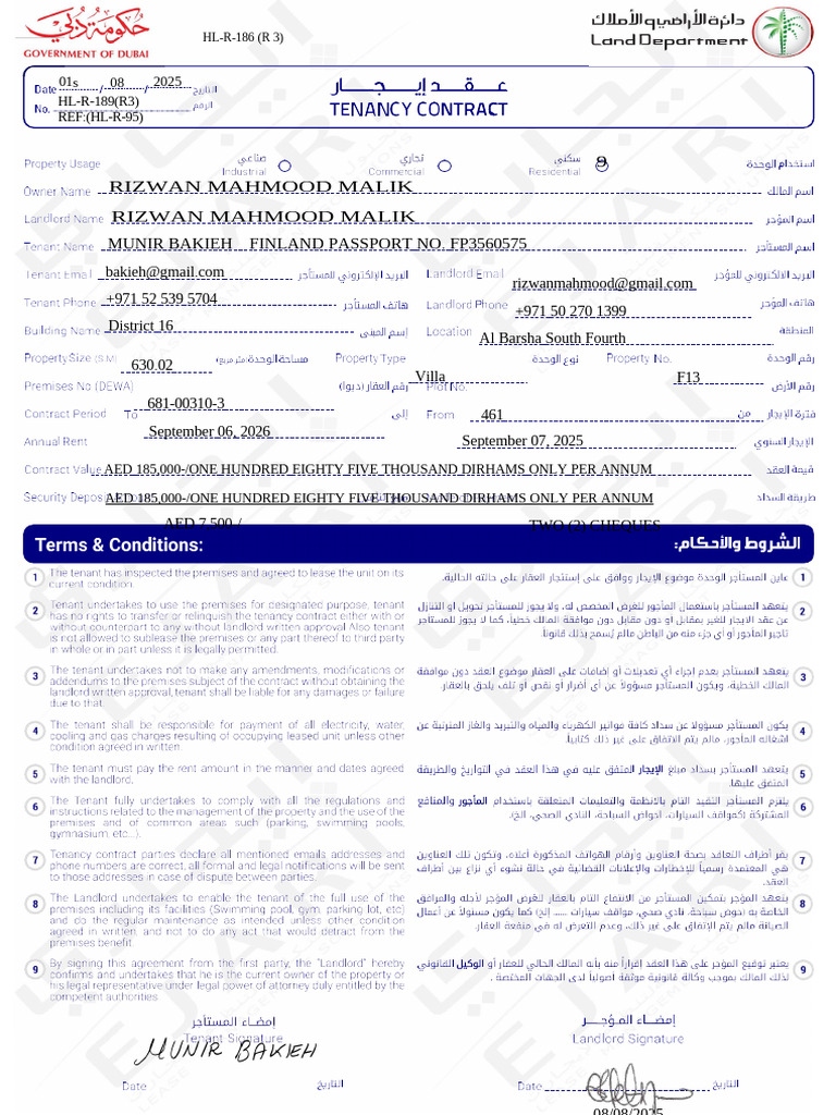 Tenancy Contract Jvc Dist 16 Villa- f13 Signed (2) | PDF