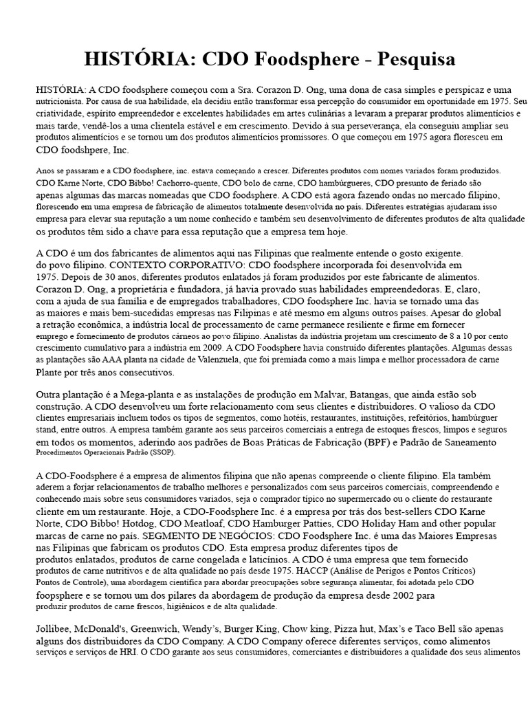 CDO Foodsphere: História e Crescimento | PDF | Lacticínios | Filipinas