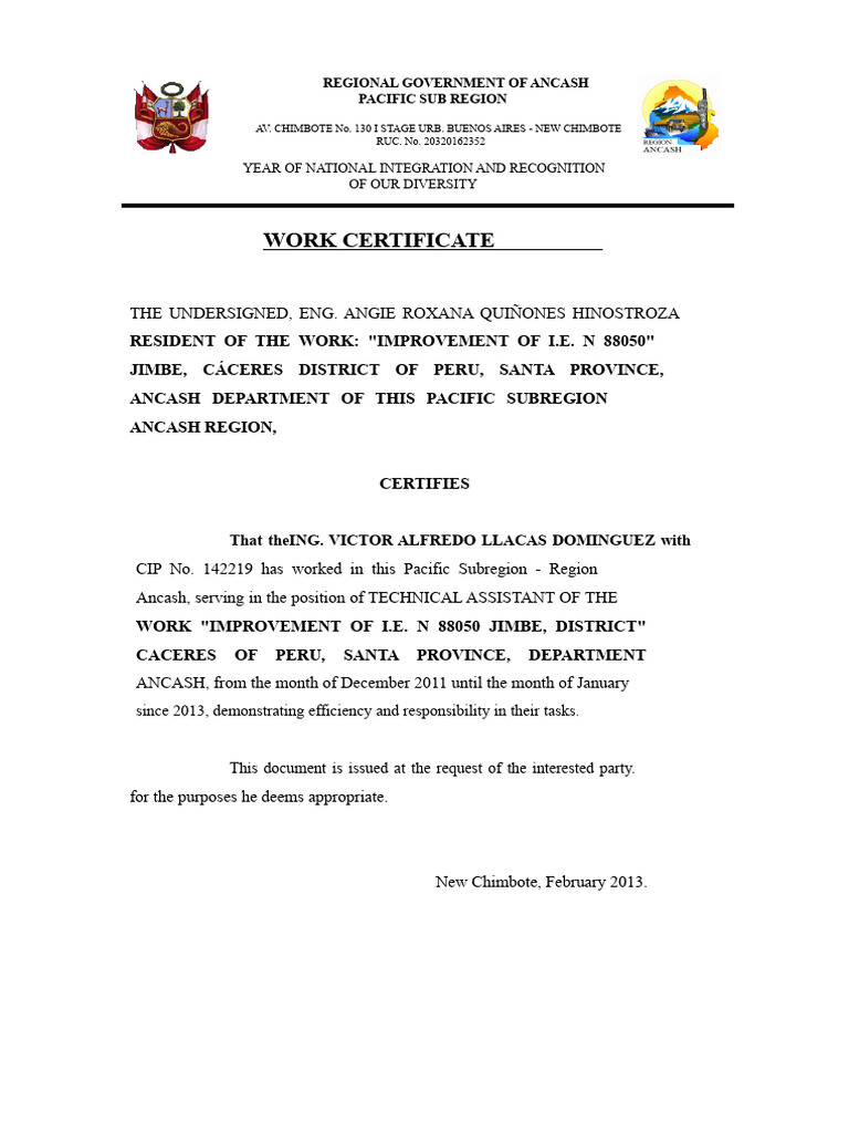 Work Certificate | PDF