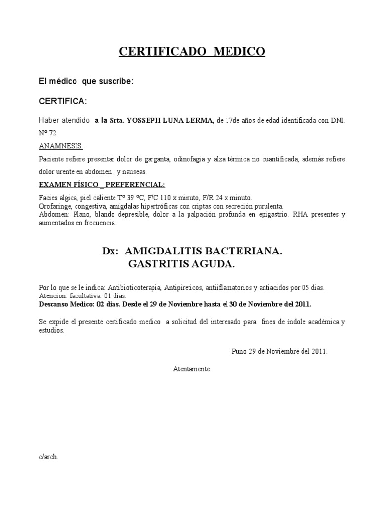 Como elaborar un certificado médico de buena salud