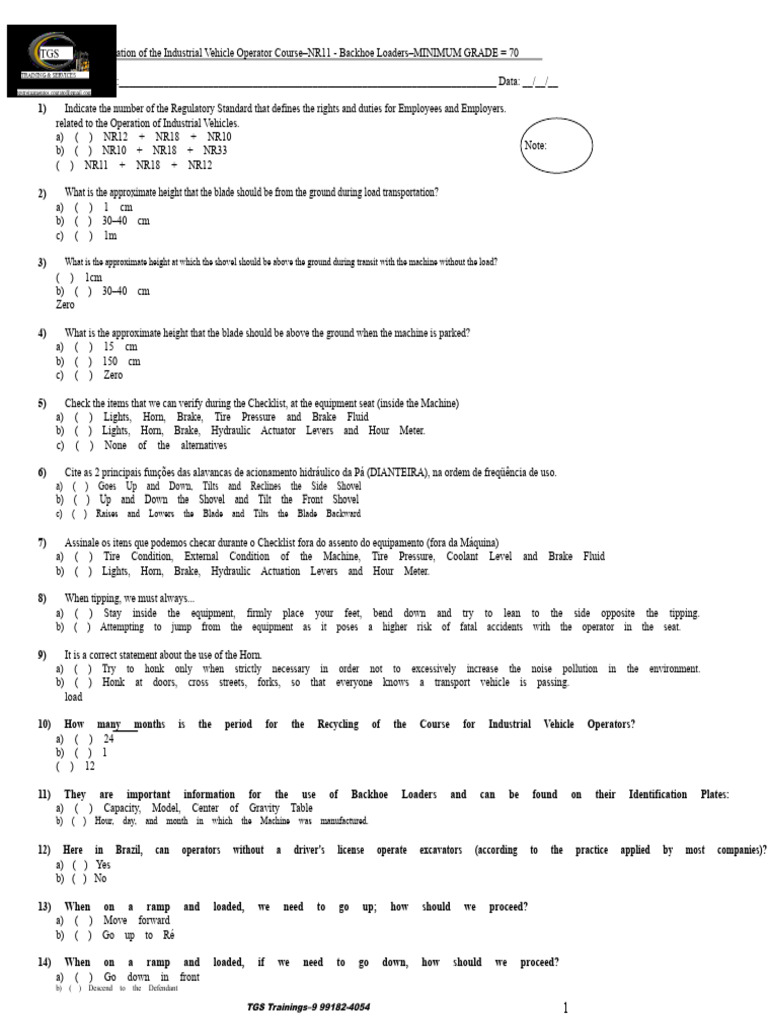 Backhoe Loader Operator Course Evaluation | PDF | Loader (Equipment ...