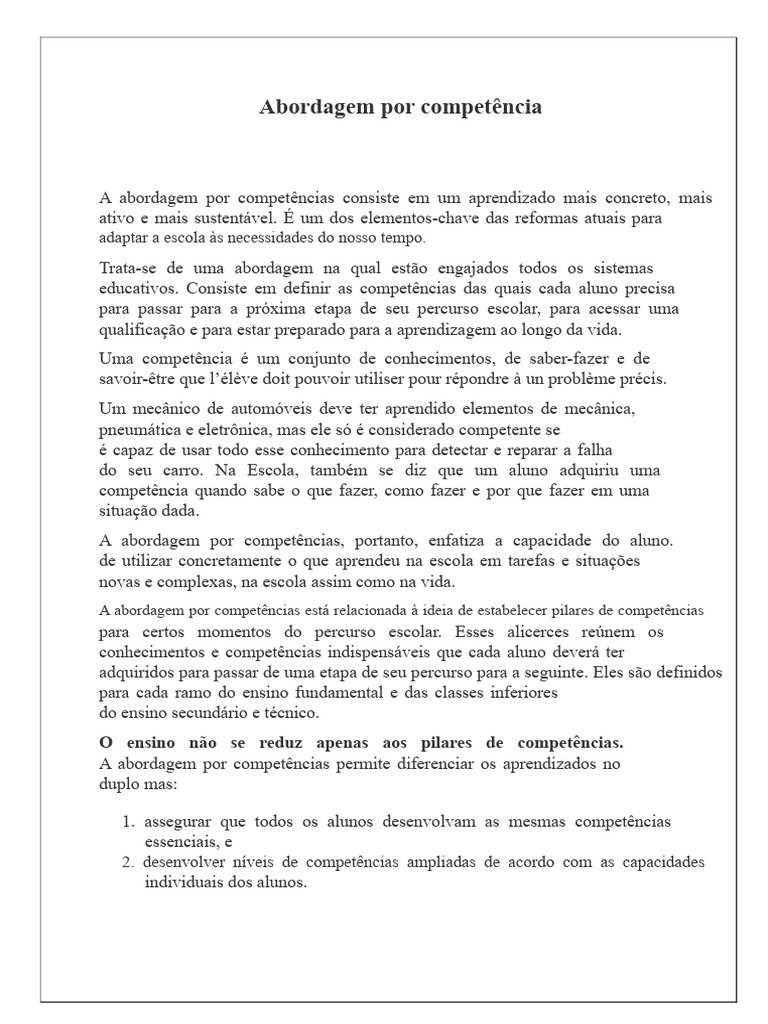 Abordagem por Competências na Educação | PDF | Aprendizado | Pedagogia