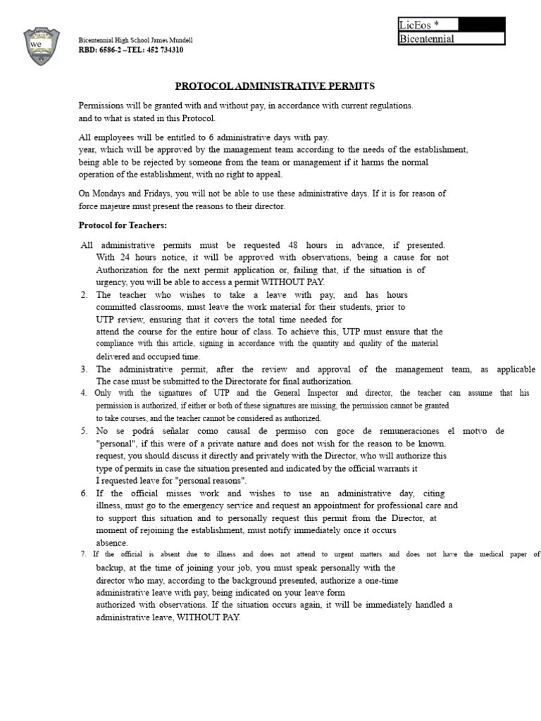Administrative Leave Protocols at Bicentennial High | PDF | Justice ...