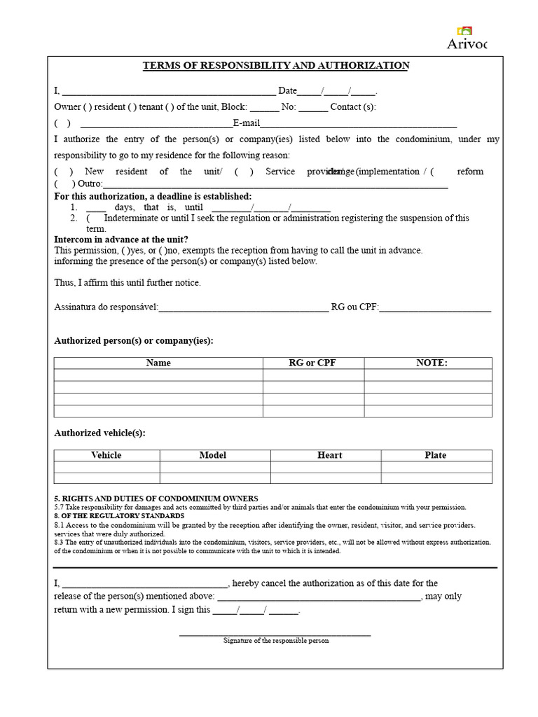 Condominium Entry Authorization Form | PDF