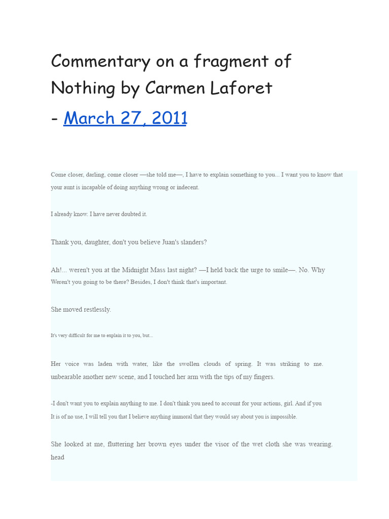 Commentary On A Fragment of Nothing by Carmen Laforet | PDF | Narrative ...