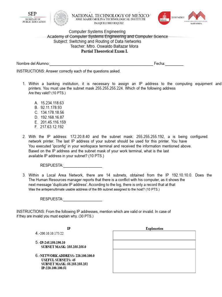 Data Network Routing Exam Questions | PDF | Ip Address | Computer Network
