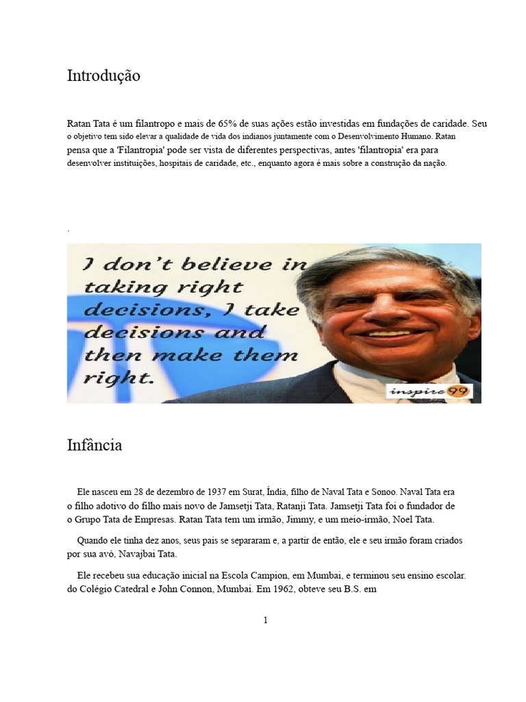 Ratan Tata: Filantropo e Líder Empresarial | PDF