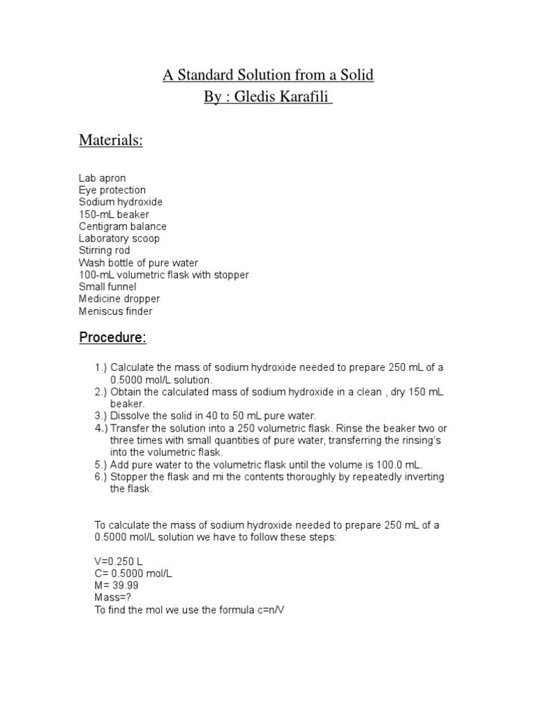 Sodium Hydroxide Solution Preparation | PDF