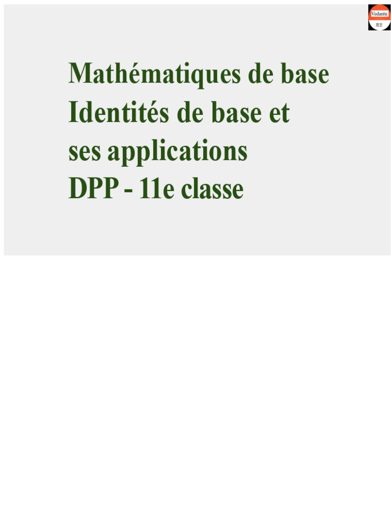 Mathématiques de base : Identités et exercices | PDF | Mathématiques ...