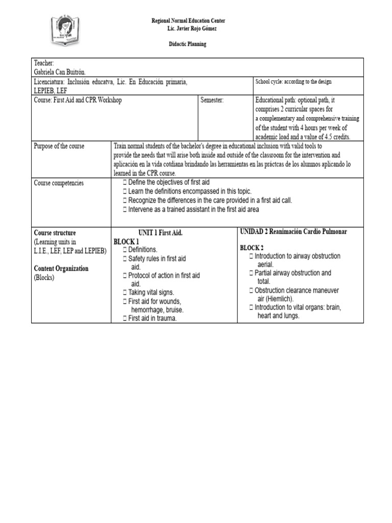 First Aid and CPR Workshop Curriculum | PDF | First Aid ...