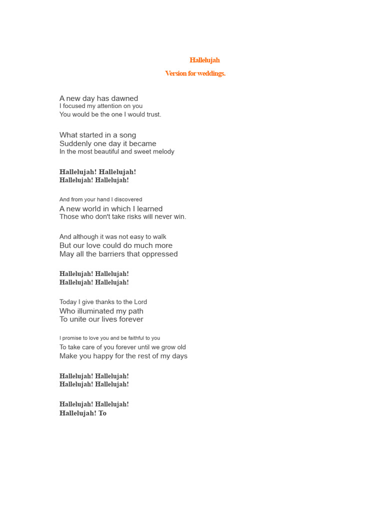 Wedding Hallelujah Song Lyrics | PDF