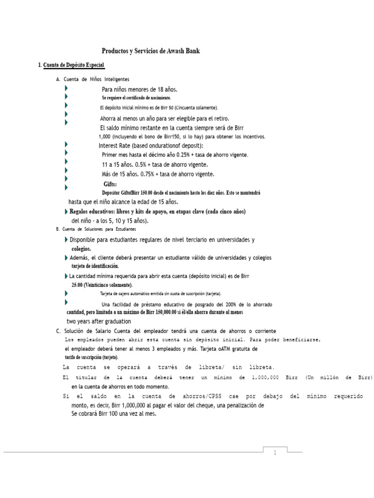 Productos y Servicios de Awash Bank 08.05.2019 | PDF | Bancos | Préstamos