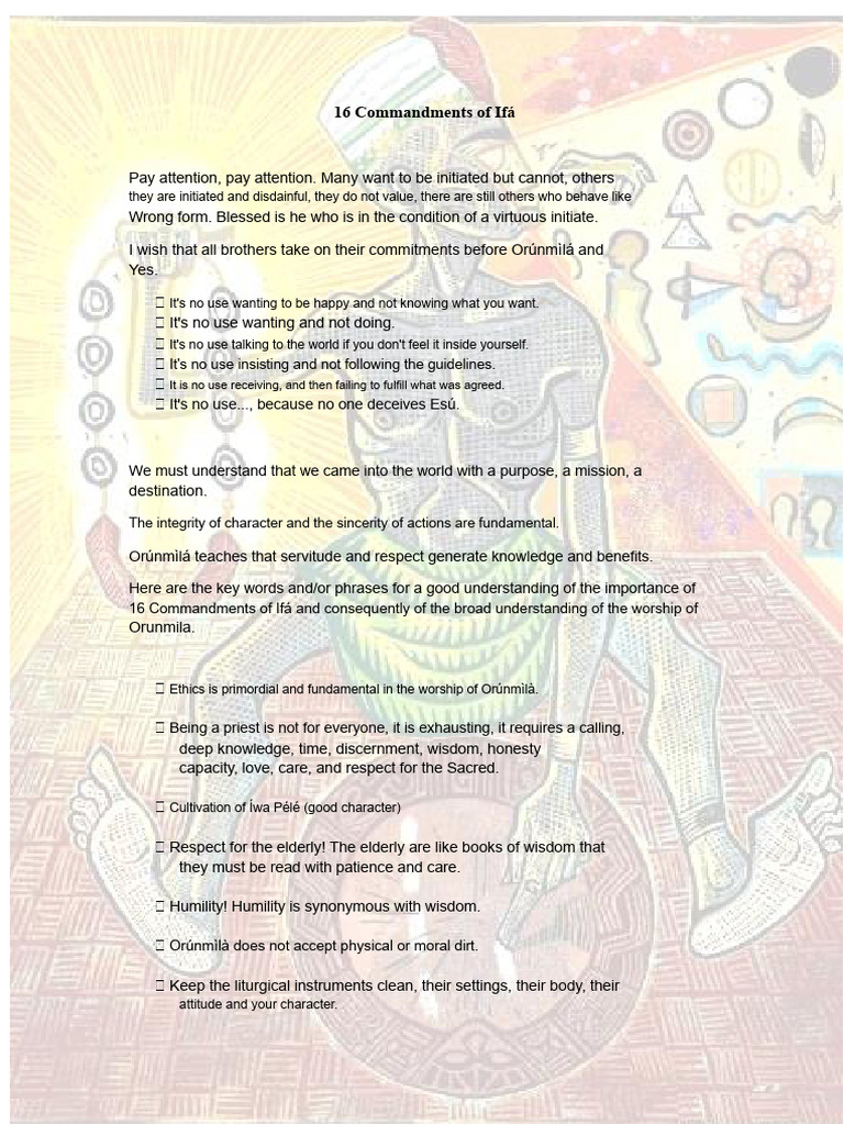 16 Commandments of Ifá Explained | PDF | Wisdom | Integrity