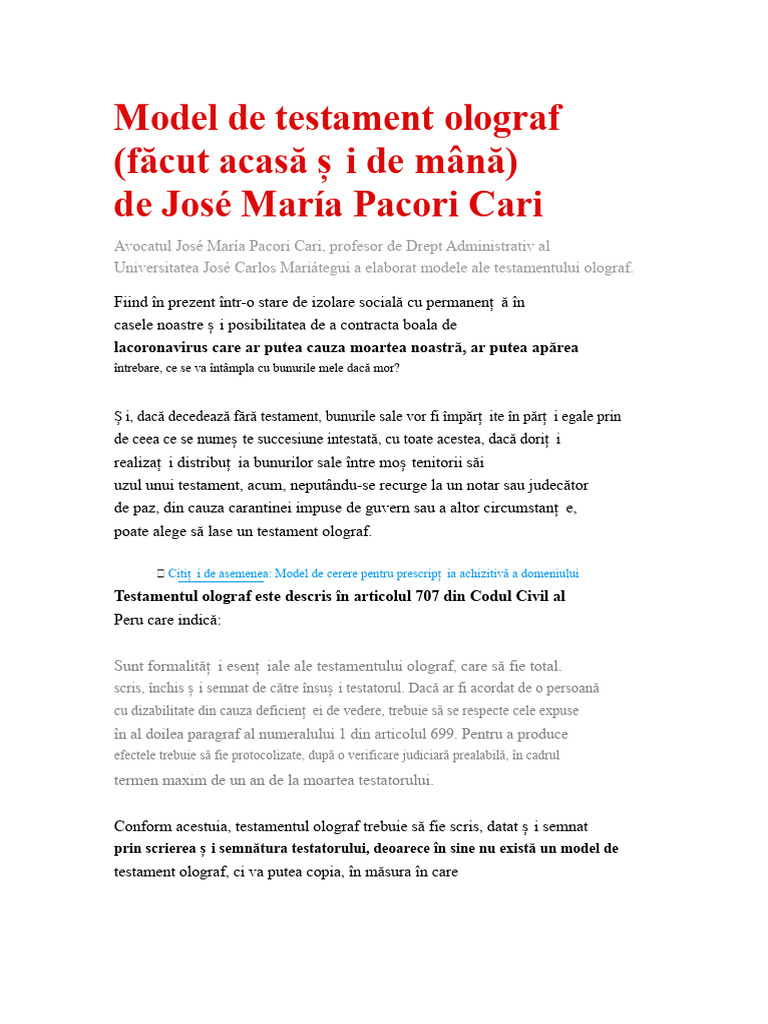 Model de Testament Olograf | PDF