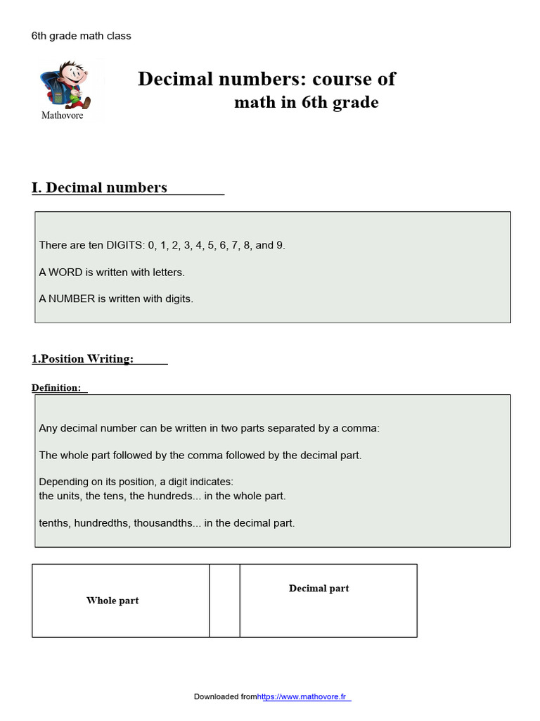 Lesson 2: decimal numbers - math course for 6th grade | PDF | Numbers ...