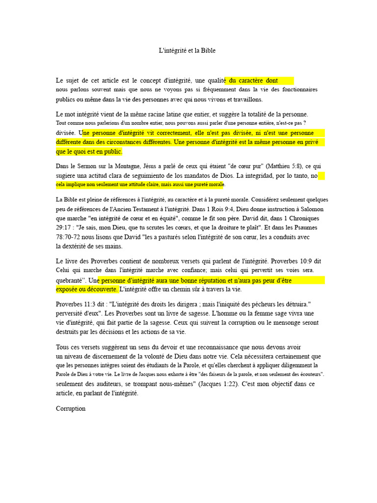 L'intégrité selon la Bible et ses défis | PDF | Vérité | Dieu