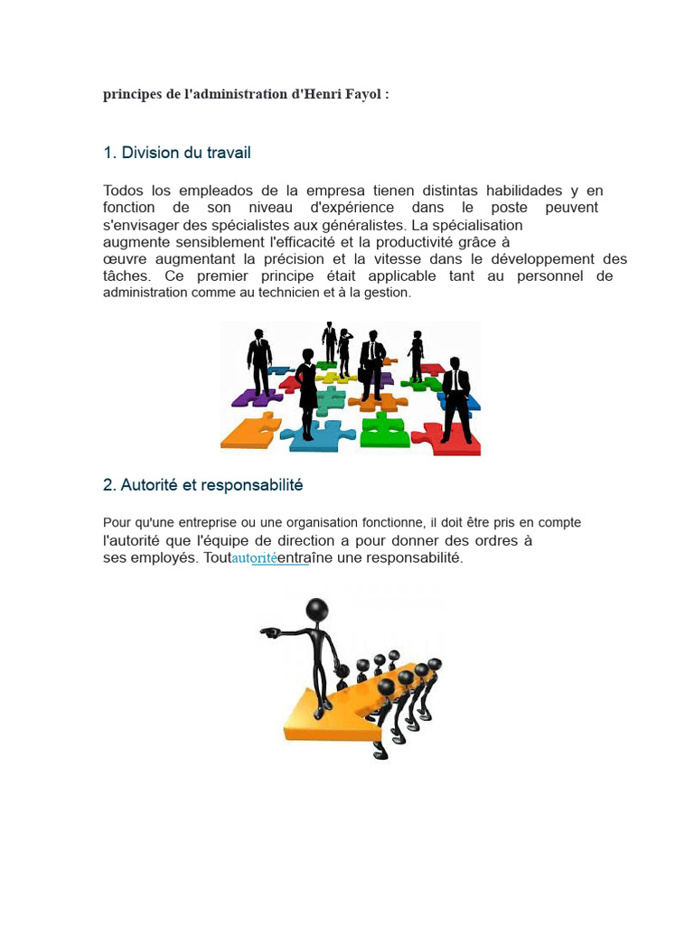 Principes de gestion de Fayol et Taylor | PDF | Business | Division du ...