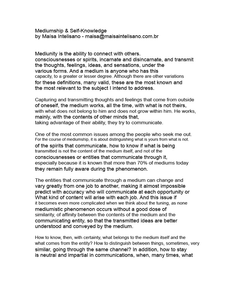Understanding Mediumship and Self-Knowledge | PDF | Mediumship | Feeling