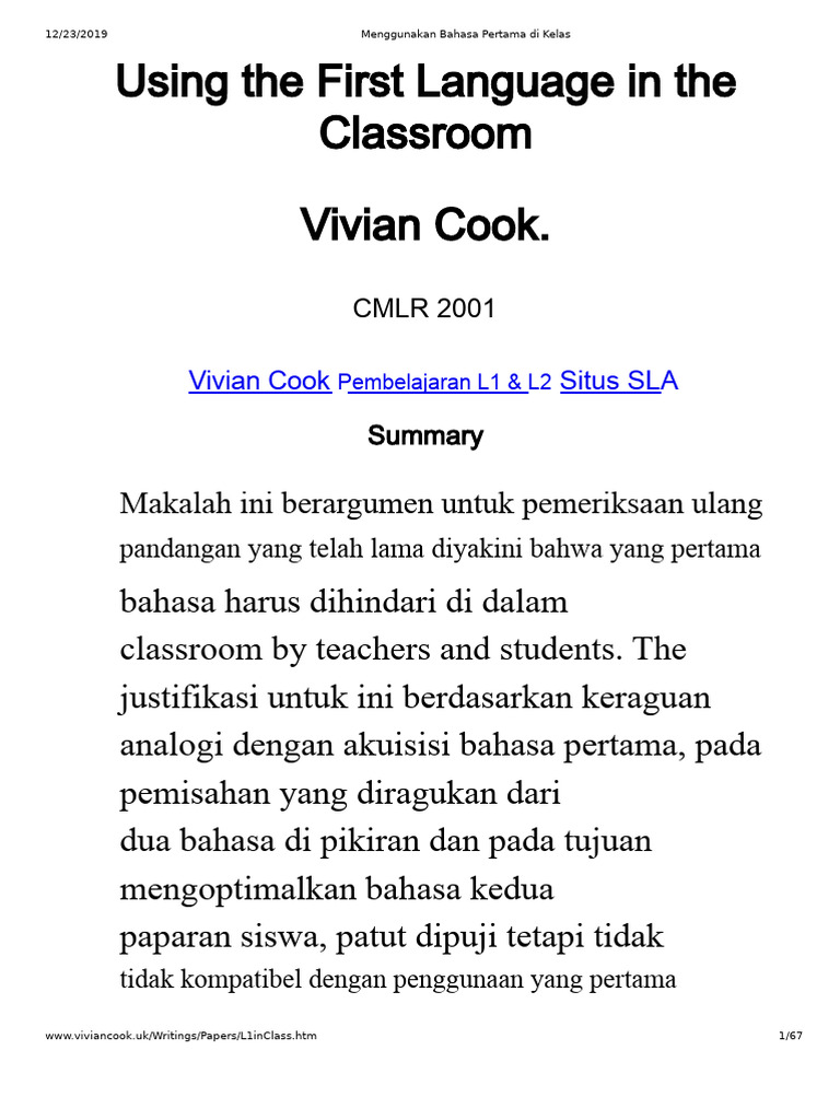Manfaat Penggunaan L1 di Kelas | PDF