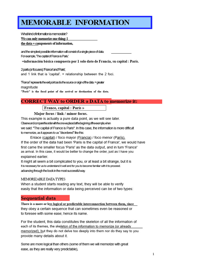 Memorable Information Techniques | PDF | Memory | Reason