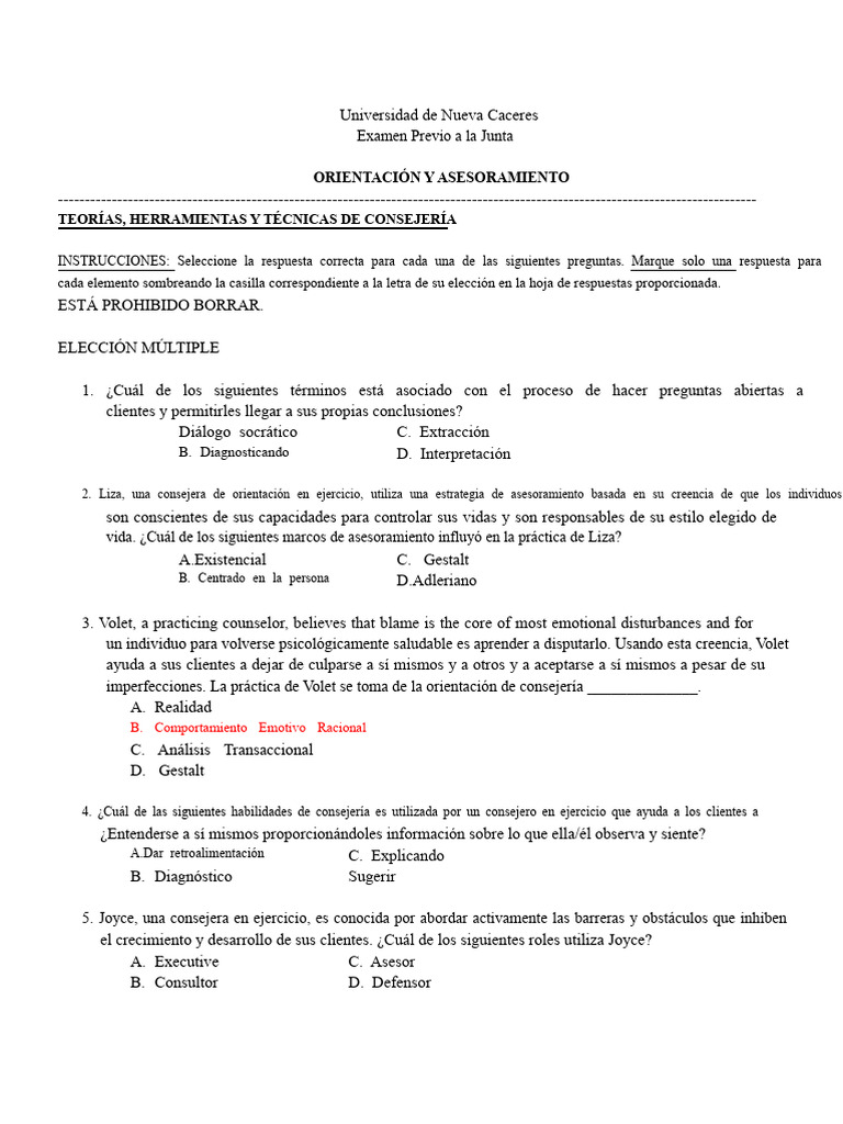Examen de Teorías de Consejería | PDF | Terapia Gestalt | Comportamiento