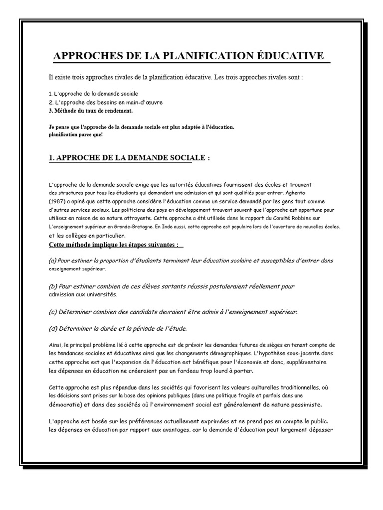 Approches de Planification Éducative | PDF | Investir | Économie