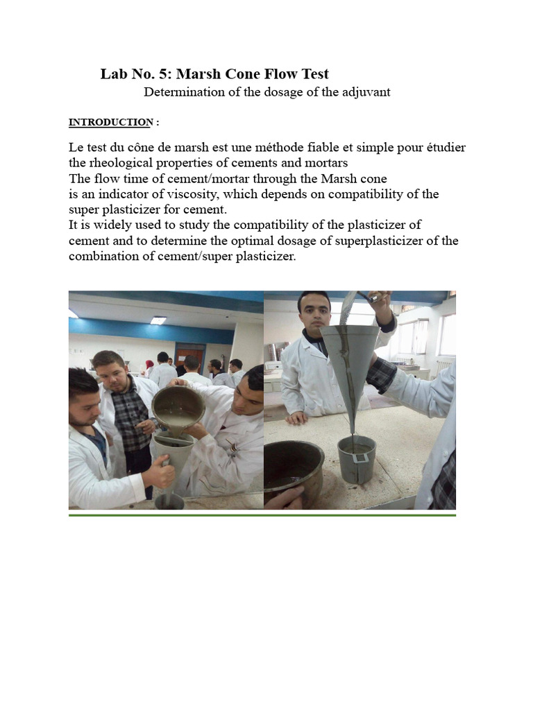 Marsh Cone Flow Test for Superplasticizer Dosage | PDF