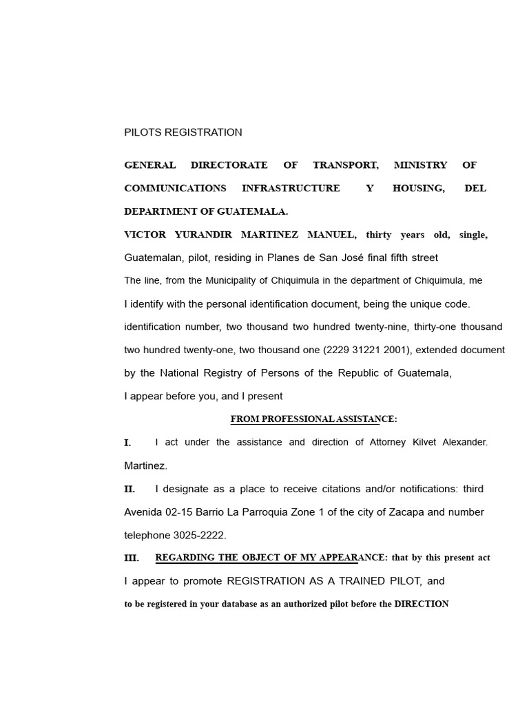 Pilot Registration Application Guatemala | PDF | Identity Document ...