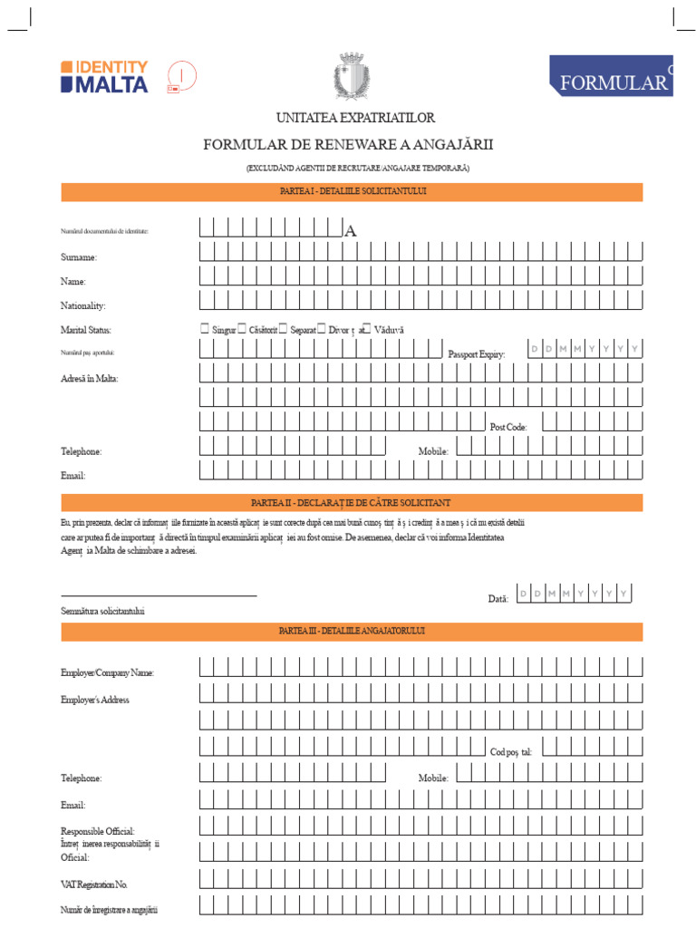 Formular C1 Solicitare Reînnoire Autorizatie de Muncă Unică | PDF
