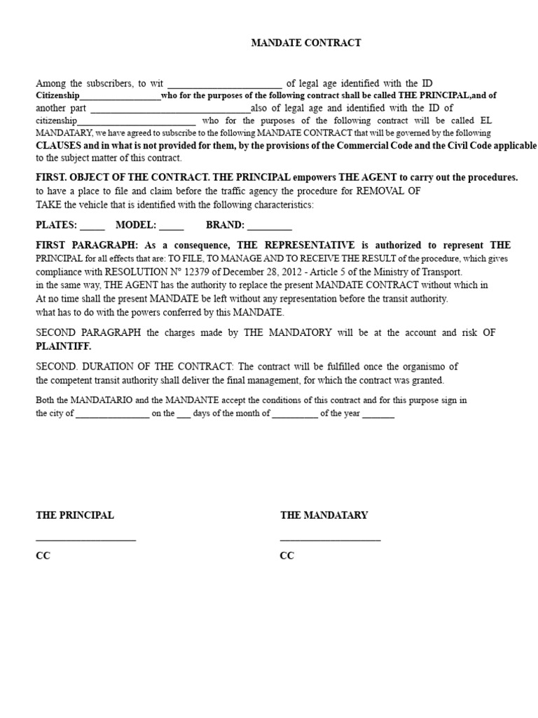 Mandate Contract For Lifting Pledge | PDF