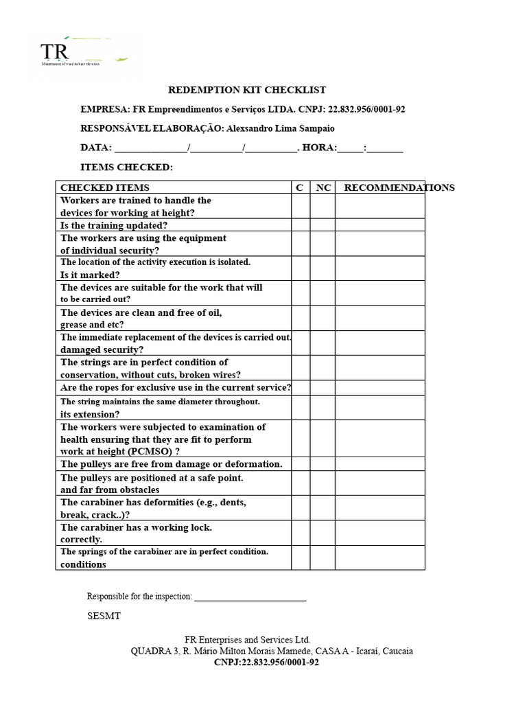 RESCUE KIT CHECKLIST | PDF