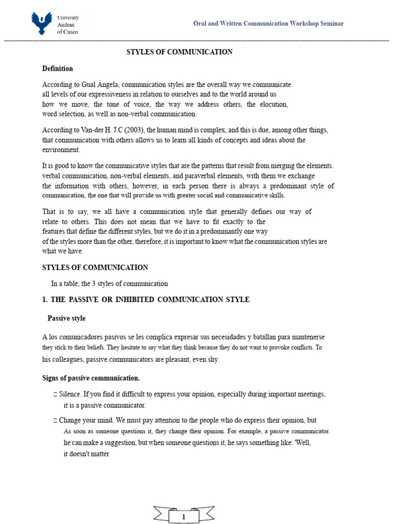 Sheet On Communication Styles PDF | PDF | Communication | Social Skills