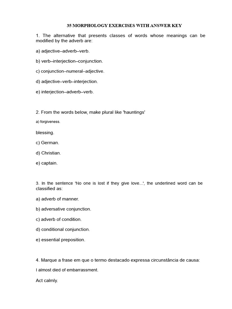 Morphology Exercises with Answers | PDF | Verb | Noun
