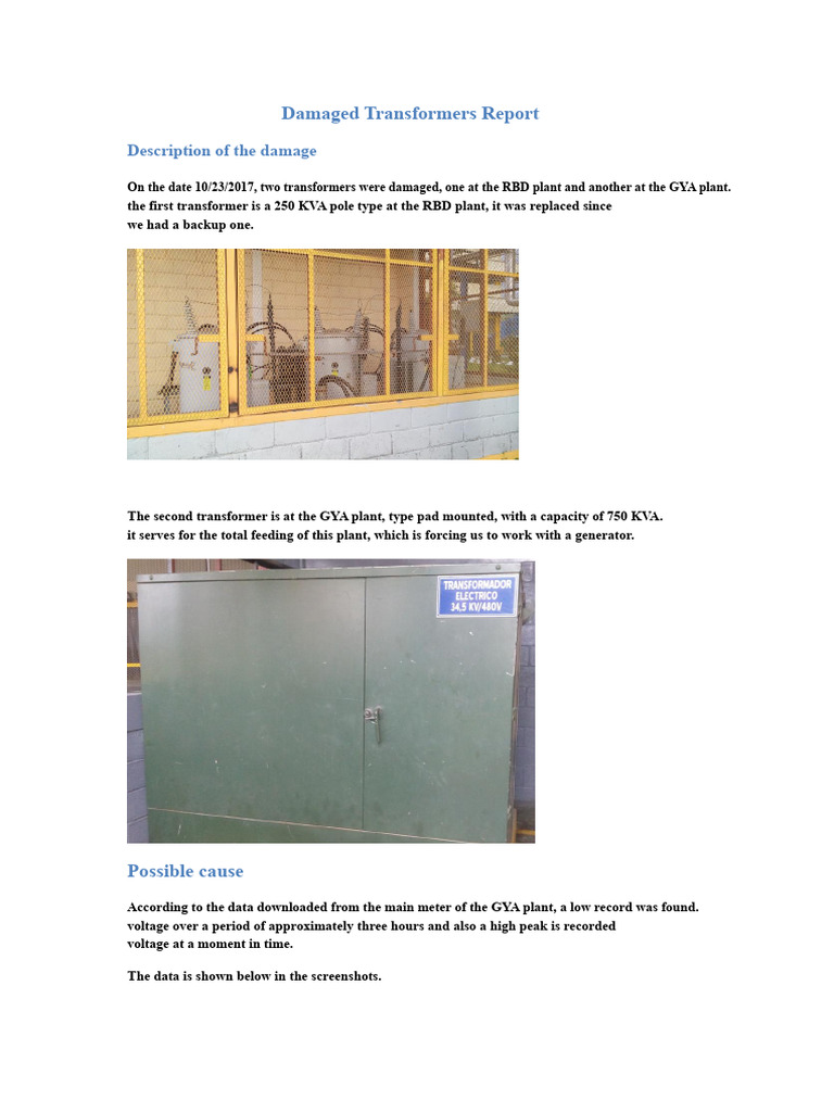 Damaged Transformers Analysis Report | PDF