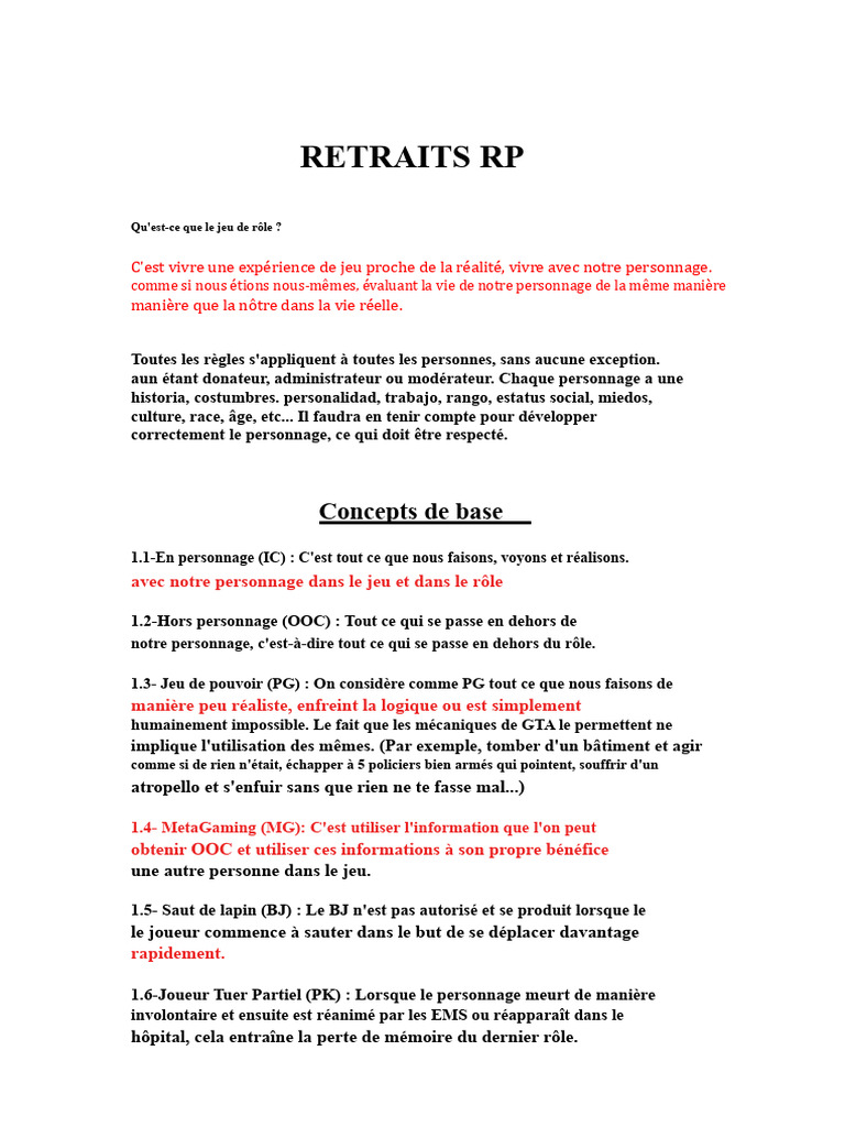 Guide des règles du jeu de rôle RP | PDF | Emprisonnement à vie