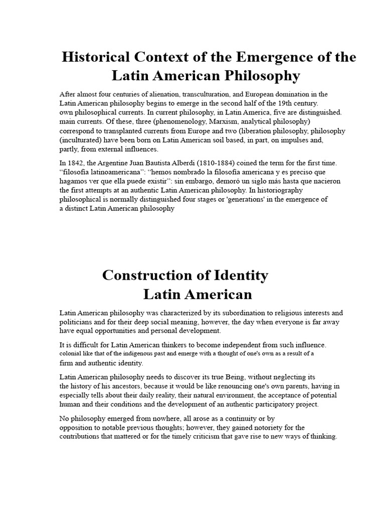 Historical Context of the Emergence of Latin American Philosophy | PDF ...