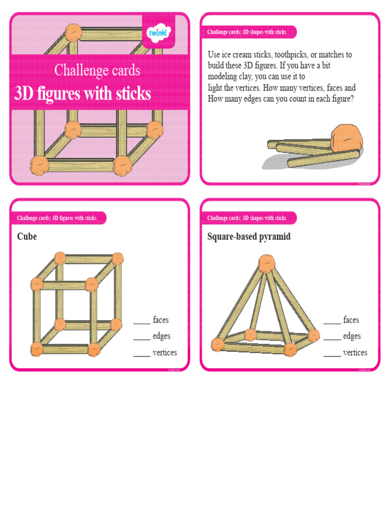 3D Shapes Challenge Cards for Kids | PDF | Shape | Polytopes
