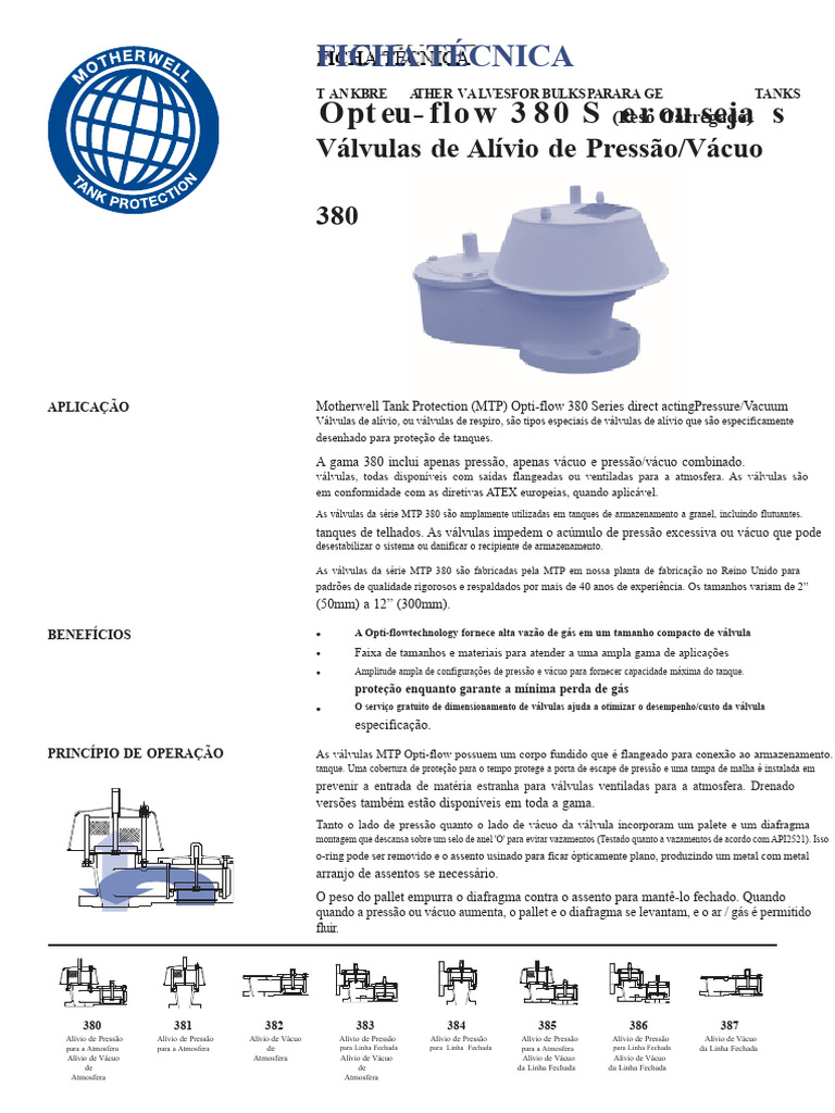 Válvulas de Alívio MTP Opti-flow 380 | PDF | Pressão | Válvula