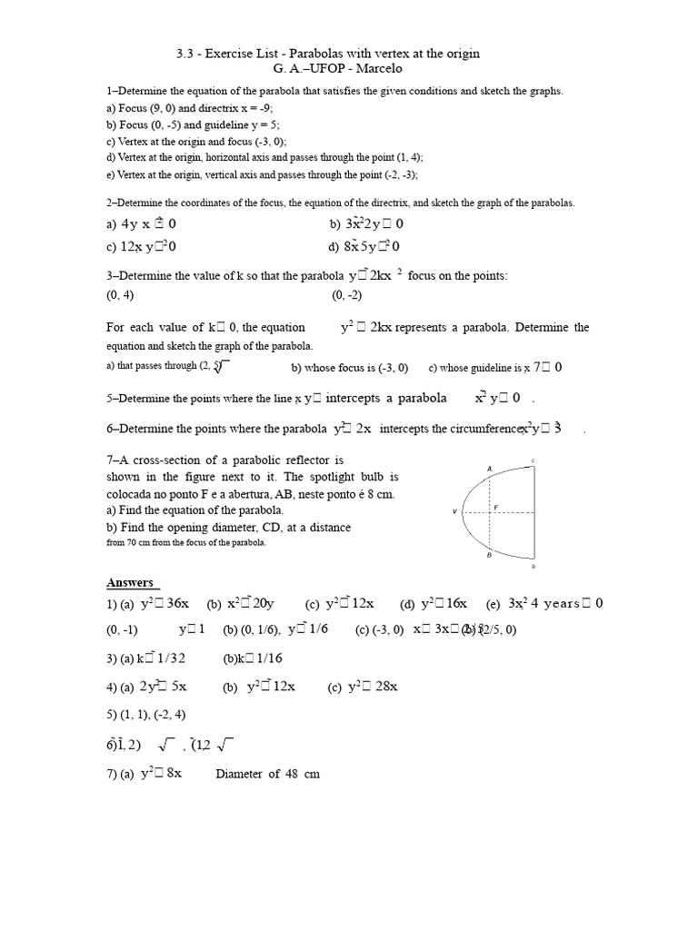 3 - 3-Exercise List - Parabolas With Vertex at The Origin | PDF ...