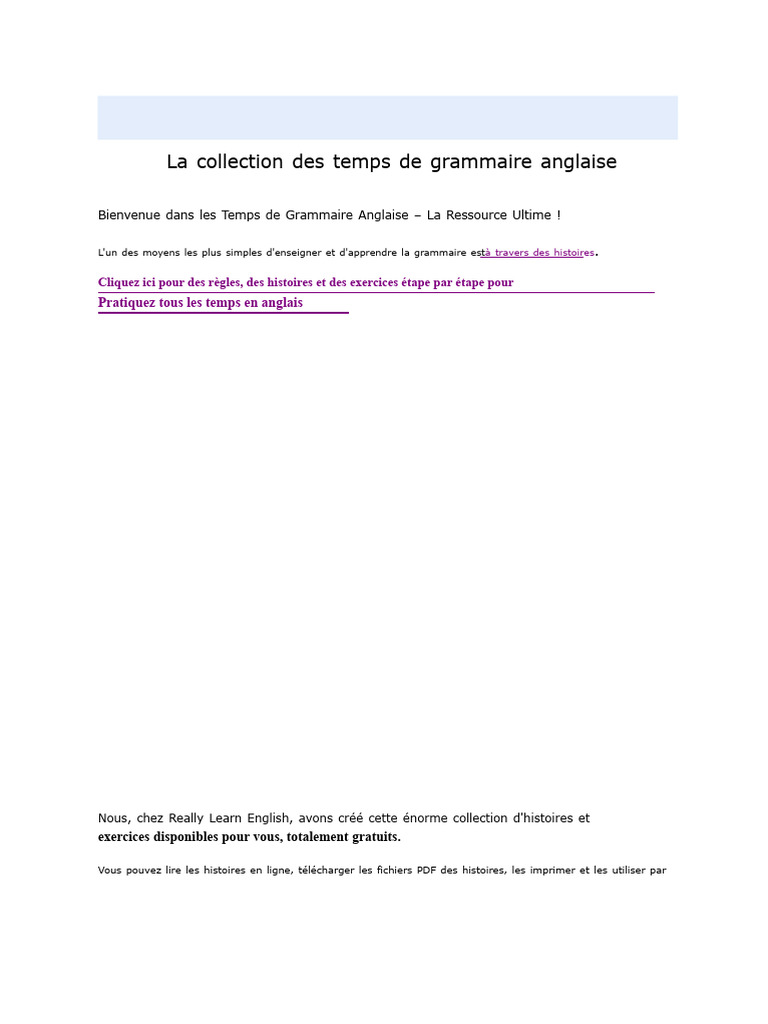 Ressources sur les temps de grammaire anglaise | PDF | Langue anglaise ...