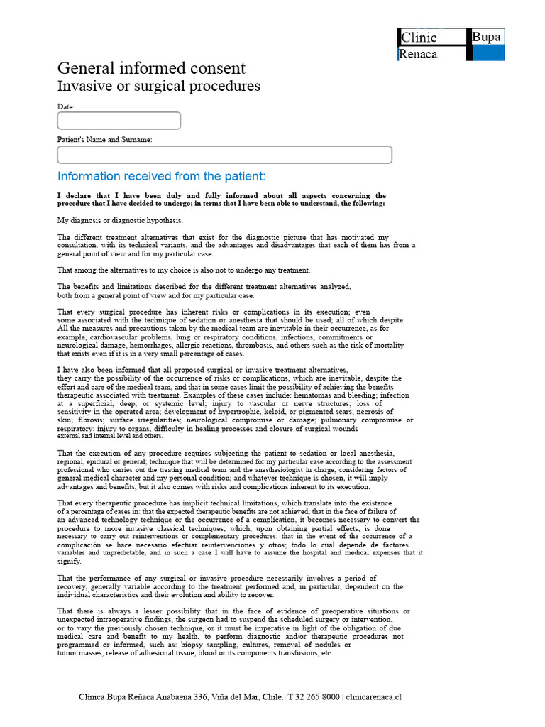 001 General Informed Consent For Invasive or Surgical Procedures | PDF ...