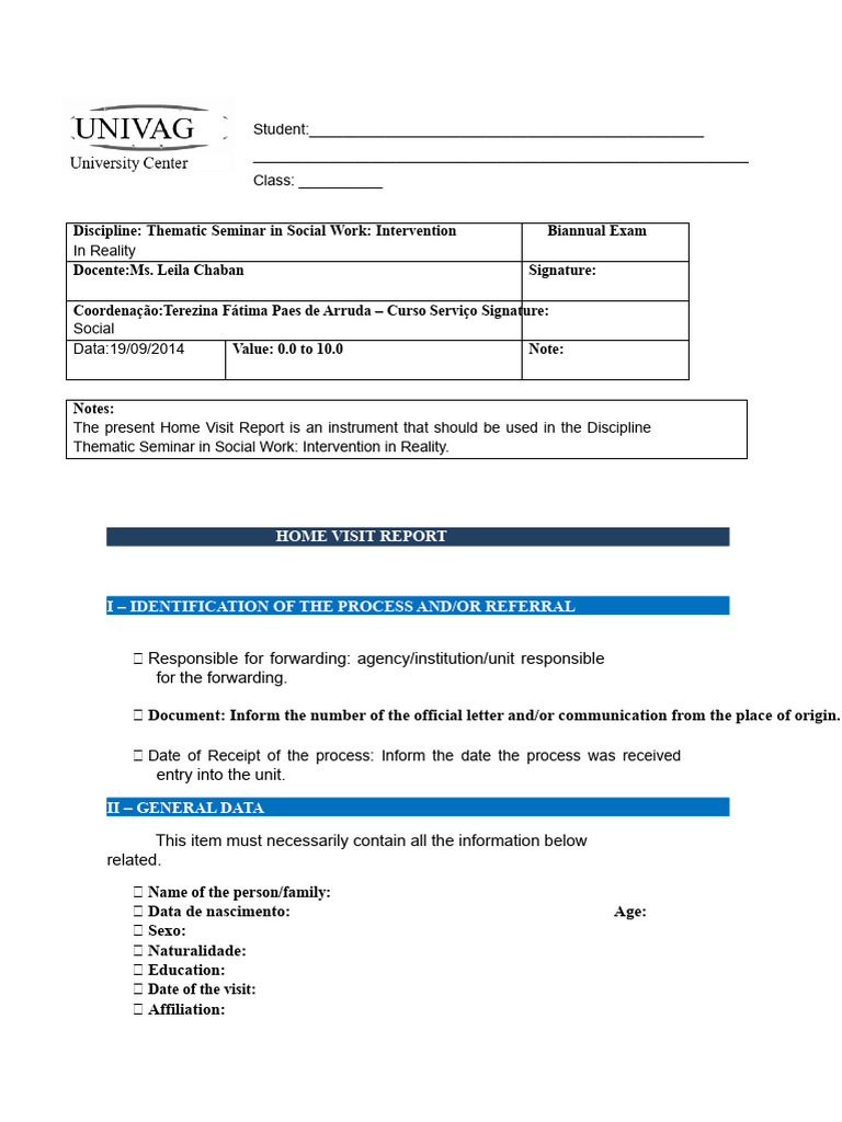 Home Visit Report Template for Social Work | PDF