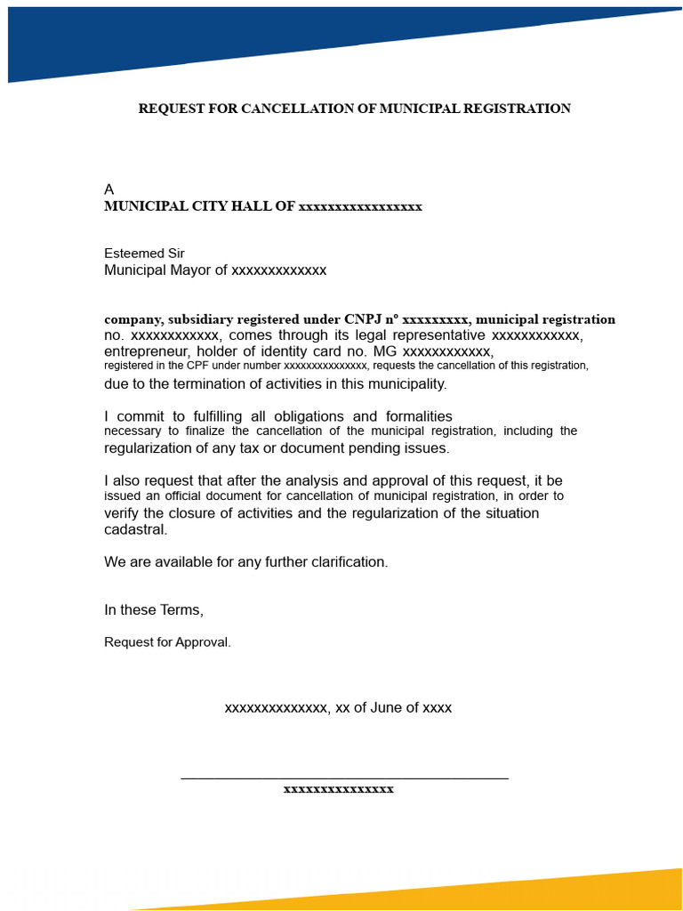 Municipal Registration Cancellation Request | PDF