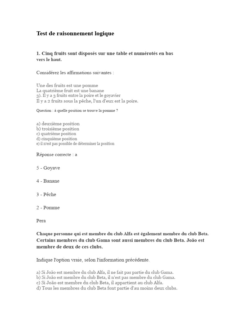 Test de Raisonnement Logique et Déductions | PDF | Motocyclette