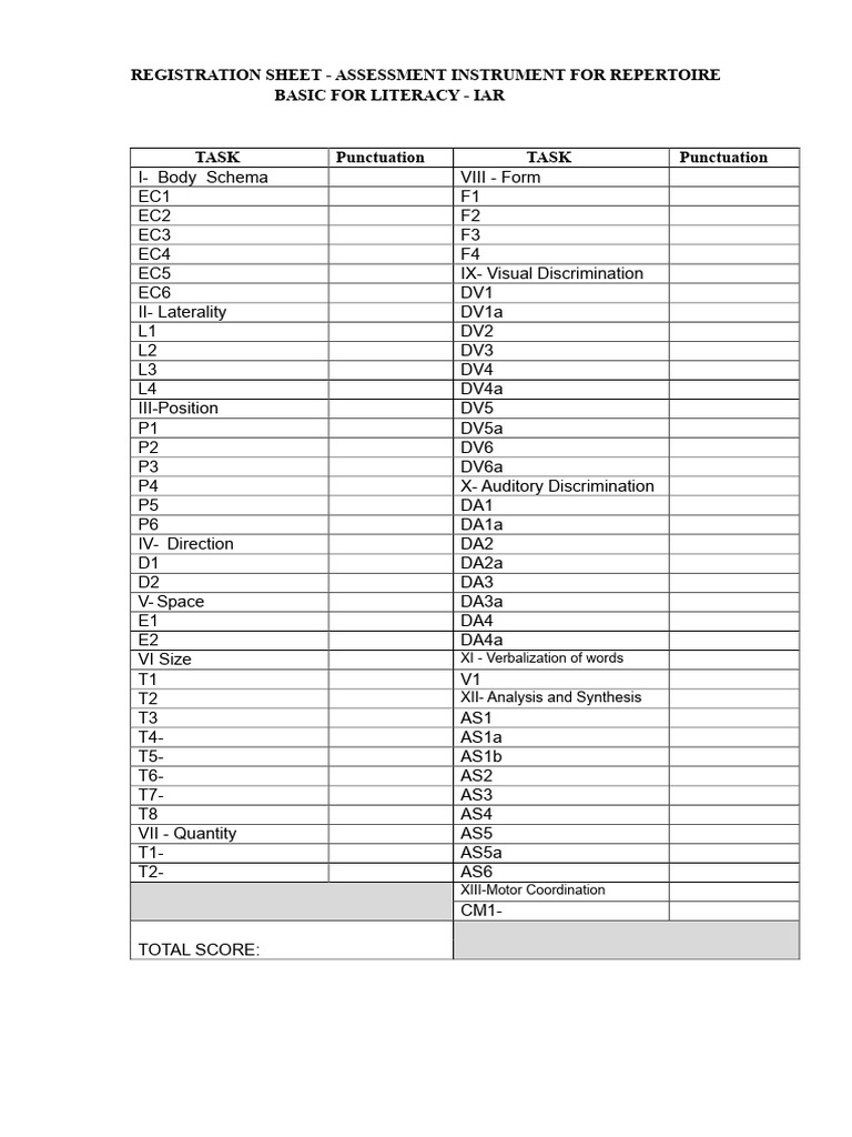 Registration Sheet - Scoring - Iar | PDF