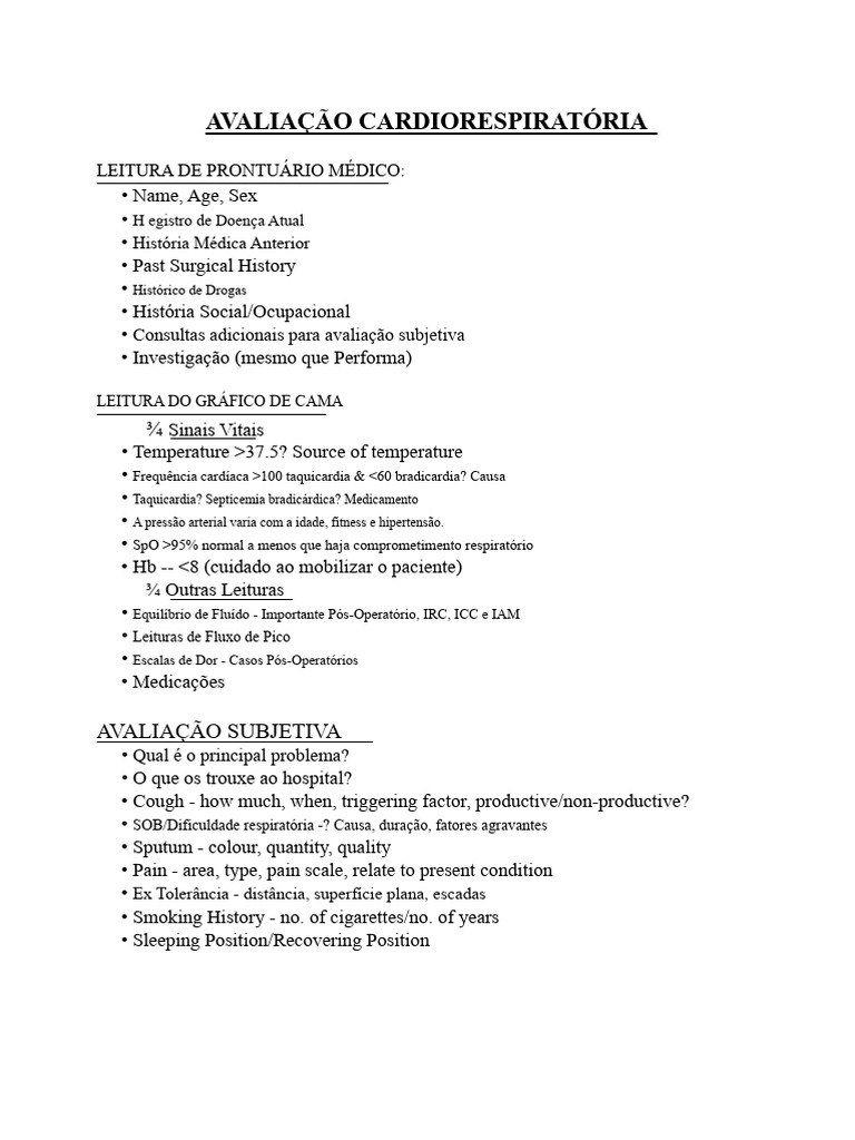Avaliação Cardiovascular e Respiratória | PDF | Doenças e distúrbios ...