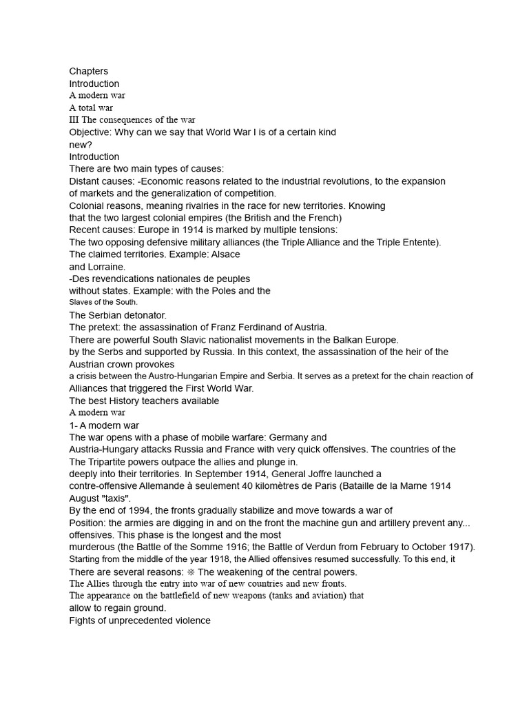 Causes and Consequences of WWI | PDF | World War I | Trench Warfare