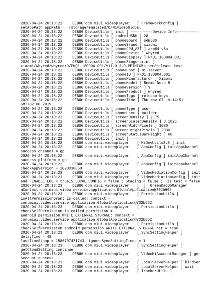 Xiaomi Redmi Note 5 Debug Log | PDF | Java (Programming Language ...