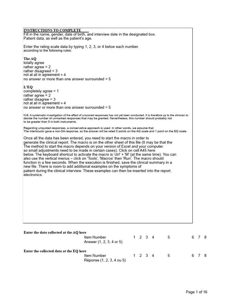 Adult Asperger Assessment Instructions | PDF | Asperger Syndrome ...